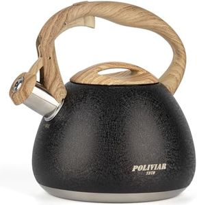 POLIVIAR Tea Kettle, 2.7 Quart Stovetop Tea Kettle, Audible Whistling Teapot with Crackle Finish, Food Grade Stainless Steel for Anti-Rust, Anti Hot Handle, Suitable for All Heat Sources (JX2023-LRB)