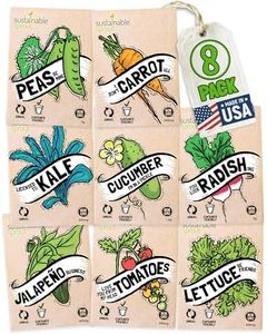 Garden Seeds for Planting Vegetables: 8 Organic Vegetable Seeds Variety Pack Planting Indoors & Outdoor, Veggie Bell Pepper, Zucchini, Kale Cucumber Peas & More Hydroponic Seeds by Sustainable Sprout