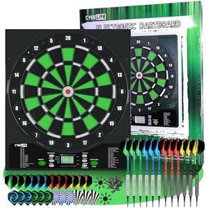 Cyeelife Elektronische Dartscheibe,Dartboard mit 12 Darts,24 Pro Flights 50 Pfeilspitzen und Zubehör,Batterie/Adapter/deutsch-English 3-Sprachenwechse,Dart für 1 bis 8 Spieler