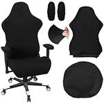 Office Chair Cover Set, Black Stretch Swivel Gaming Chair Cover with Armrest and Chair Back Covers, Removable Armchair Cover to Protect/ Decorate Chairs, Suitable for Office and Swivel Chairs (Black)