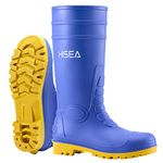 HISEA Men's Work Boots with Safety Steel Toe Waterproof Construction Boots for Industrial Working with Comfortable Inslole, Blue, 13