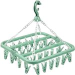 alladaga Clothes Drying Hanger with 32 Clips and Drip Foldable Hanging Rack (Light Green)