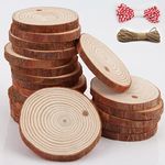 Natural Wood Slices for Crafts 24Pcs Round Wooden Discs with Holes Hanging Rope 5-6cm Unfinished Log Slices Predrilled Wooden Circles for Arts Crafts DIY Hobby Wedding Christmas Ornaments Decoration