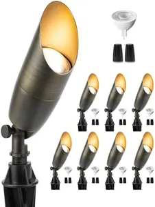 Gardenreet Brass Spot Light Low Voltage - Outdoor Landscape Spotlights LED, 12V Landscaping Uplights Small, Hard-Wired All Weather, Bronze for Backyard Lawn with Warm White Changeable Bulbs (8 Pack)