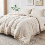 JOLLYVOGUE Queen Comforter Set, 3 Pieces Boho Tassel Lightweight Soft Bedding Sets, All Season Fluffy Beige Bed Set Comforter & 2 Pillowcases