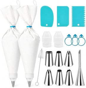 PYJHMCD Reusable Piping Bags And Tips Set, 2 16-Inch Cotton Bags, 7 Tips