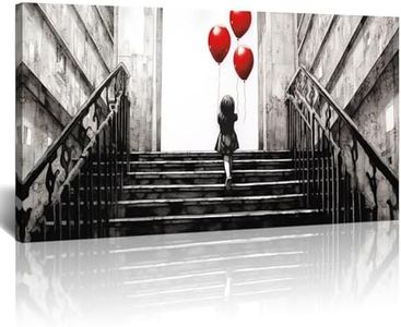 MHARTK66 Large Canvas Wall Art - Living Room, Bedroom, Girl Room Decor - Banksy-Inspired Black & White Abstract Graffiti Artwork - 30x60