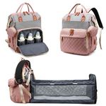 Fexkean Baby Changing Bag Backpack,Multifunction Baby Diaper Bag Travel Back Pack for Boys & Girls Waterproof Stroller Straps Large Capacity (Pink&Gray)