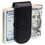 Leather Money Clip - Magnetic - for Men - Cash - Card Holder - Gift Box (Black)