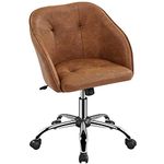 Yaheetech Leather Office Chair Swivel Desk Chair Vanity Chair Ergonomic Computer Chair Height Adjustable Chair with Armrest for Home Office Reception Retro Brown