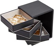 4 Layer Rotating Jewelry Organizer for Men, Women, Small Faux Leather Box for Necklaces, Rings, Earring, Bracelets (Black, 4 x 5 In)