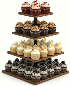 Wooden 4 Tier Cupcake Stand for 50 Cupcakes,Cupcake Holder,Cupcake Tower,Tiered Tray Stand for Birthday Bar Décor Weddings,Parties Events, Dark Brown