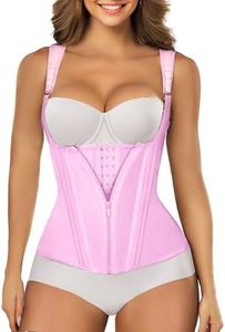SHAPERX Women's Waist Trainer Tummy Control Body Shaper Waist Cincher Corset With Zipper and Hooks,SZ7293-Pink-L