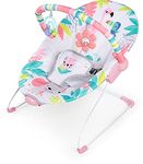 Bright Starts Baby Bouncer Soothing Vibrations Infant Seat - Removable-Toy Bar, Nonslip Feet, 0-6 Months Up to 20 lbs (Flamingo Vibes, Pink)