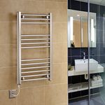 Greened House Chrome Straight Electric Heated Towel Rail 600mm wide x 600mm high Flat Bathroom Towel Radiator