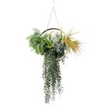 ECOOPTS 1 PC Artificial Hanging Plants with Gold Frame Faux Plants with S-Shaped Hooks for Indoor Outdoor Garden Home Bathroom Living Room Wall Decor (Green Blue)