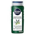 NIVEA MEN Sensitive Pro Hemp Shower Gel (400ml), Alcohol-Free Sensitive Skin Men's Shower Gel, Gentle Body Wash For Men with Plant-Based Hemp Seed Oil and Vitamin E