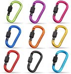 Loopunk 9 PCS Screwgate Lock Keychain Clips Carabiner,D-Ring Locking Carabiner for Outdoor,Camping,Hiking,Fishing,Travel(9 Colors)