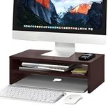 Dime Store Wooden Monitor Stand with Storage Organizer For Desk, Tables, Office, Home, Studio, Study Table | Desktop Ergonomic Monitor Stand Riser (Medium, Brown)