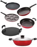 Nirlon Gas Compatible Non Stick Aluminium Cookware Set of 6 Pieces,(2.6mm_FT13_KD12_DKDB_TP_RT_UP7)