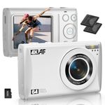 Kids Digital Camera 4K&64MP, Point and Shoot Digital Camera for Kids and Beginner Photographers, Small Compact Beginners Digital Camera Vlogging Camera with Digital Zoom, 32G SD Card, 2 Batteries