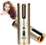 Hair Curler Automatic Curling Wand,Lychee Cordless Curling Iron 6 Temps Portable Curling Tong with LCD Timer for Hair Styling Home Salon (Gold)