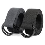 JASGOOD Men&Women Canvas Belt Web Fabric Casual Belt with Black Double D-ring 1 1/2" Wide Set of 2,Fit Waist Size 34-39 Inches,A-Black+Grey