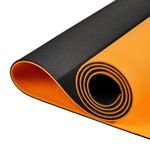 AmazonBasics Dual Colour Yoga Mat | 6 MM Thick Mat | Carry Strap | Grippy Surface | Anti Slip Exercise Mat | EVA & LDPE Material | Yoga Mat for Men & Women | Exercise Mat for Gym or Home (Black and Orange)