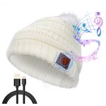 CestMall V5.0 Bluetooth Beanie Hat, Fashion Knit Beanie Bluetooth Hat Winter Warm Music Hat Headphones Wireless Headset for Running Skiing Hiking Winter Sports Exercise Birthday White