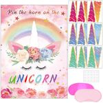 Pin The Horn on The Unicorn Game -Unicorn Party Game for Girls with 21'' x 28'' Poster, 24 PCS Horn Stickers Party Supplies for Kids Girls Birthday Party Favor Sets