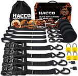 HACCOPLANET Ratchet Straps, 5280lb Break Strengeth, 1.6" Heavy Duty Ratchet Tie Down Strap Set w/Padded Handle, S Hook, Soft Loop for UTV Motorcycle Truck Cargo Straps (Black with Lock, 8FT)