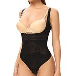 Joyshaper Women's Thong Bodysuit High Waist Tanga Knickers Body Shaper Shapewear Black M