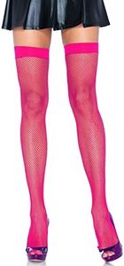 Leg Avenue womens Nylon Fishnet Thigh Highs adult exotic hosiery, Neon Pink, One Size US