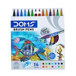 DOMS 14 Shades Brush Pen Box Pack | Super Soft Tip With Brilliant Colors | Water Based Ink Which Gives Water Color Effect | Pack Of 1, Multicolor