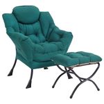 SESHINELL Lazy Chair with Ottoman, Modern Accent Chair Lounge Leisure Sofa Chair with Armrests, Reading Chair and Folding Footstool for Living Room, Bedroom, Office, Dark Green