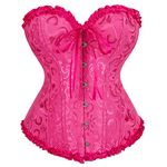 SZIVYSHI Rose Red Corset for Women - Bustier Shapewear Lingerie - Strapless Vintage Victorian Overbust Fashion Lace Waist Bodice for Night Out - Size XL