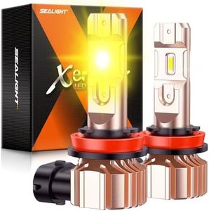SEALIGHT H11 LED Fog Light Bulbs Yellow, 14000Lumens 600% Brightness 50000 Hours Lifespan H16 H8 LED Fog Bulb, 3000K Amber Strong Penetration, Play and Plug, Pack of 2
