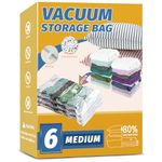 Space Saver Bags, Vacuum Storage Bags, Compression for Blankets and Bedding, Clothes Sealer Storage, No Pump Included (Pack of 6, Medium Size)