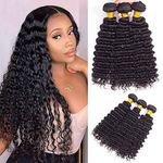 Brazilian Virgin Deep Wave Bundles 100% Unprocessed Deep Curly Human Hair 3 Bundles Deep Human Hair Weave Natural Color (14 16 18Inch Deep Wave 3 bundles)
