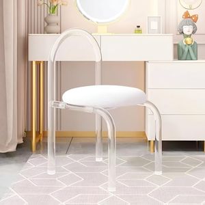 ADCDAYE Upholstered Accent Acrylic Stool&Acrylic Vanity Chairs with Back,Clear Dining Chairs,Makeup Stool for Bedroom and Living Room, for Women and Girls…