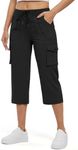 JHMORP Women's Capris Cargo Hiking Pants Lightweight Quick Dry Travel Outdoor Casual Shorts 3/4 Pants with Pockets (Black,CA XXL)