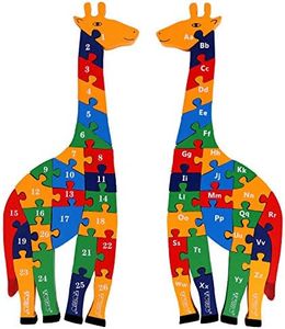 TOWO Wooden Giraffe Alphabet Blocks and Number Blocks Jigsaw Puzzle 41 CM Large Size 2 in 1 ABC Number Puzzle - Wooden Letter Blocks Puzzle Number Puzzles Educational Toys for 3 Year olds