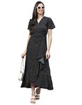 Cottinfab Women Short Sleeves Black & White Wrap Dress Ankle Length