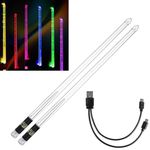 MuzcYM Rechargeable LED Light Up 15 Color Gradient Glow Drum Sticks Durable Professional Cool LED PC Polymer Material Drumsticks Drummer Gifts for Adults (2 pcs)