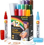 Blami Arts Chalk Markers Window Markers for Cars 12 Pastel Pens Set - Earth Colors Chalkboard Markers - Chalk Markers with Reversible Tips and Erasing Sponge Included