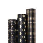 Blavermant Wrapping paper rolls, Gift Wrapping Paper Mini Roll - 17" X 10 ft Per roll, 3 Different Black Gold Design for All Occasions