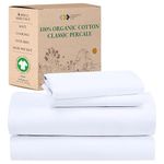 100% Organic Cotton Sheets - Crisp and Cooling Percale Weave, 4 Piece Bedding Set, Deep Pocket with All-Around Elastic (full, Bright White)