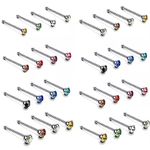 Distinct® 60Pcs Nose Studs Rings Crystal Rhinestone Bulk Bone Straight Stud Bar Piercing Pin Body Jewelry Stainless Steel Nose Ring 22G 1.5mm 1.8mm 2.5mm 3.0mm (Multi-Color)