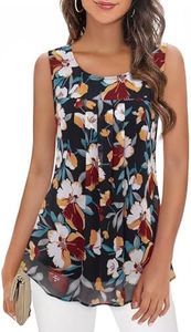 Timeson Womens Tunic Tops for Leggings,Work Tank Tops for Women Office Sleeveless Summer Chiffon Blouse Cami Ladies Dressy Floral Swing Shirts Business Casual Flowy Layers Loose Fit Long Tops Large