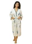 Rigdom Hand Block Print Premium Cotton Waffle Fabric White Bathrobe (White::Blue)